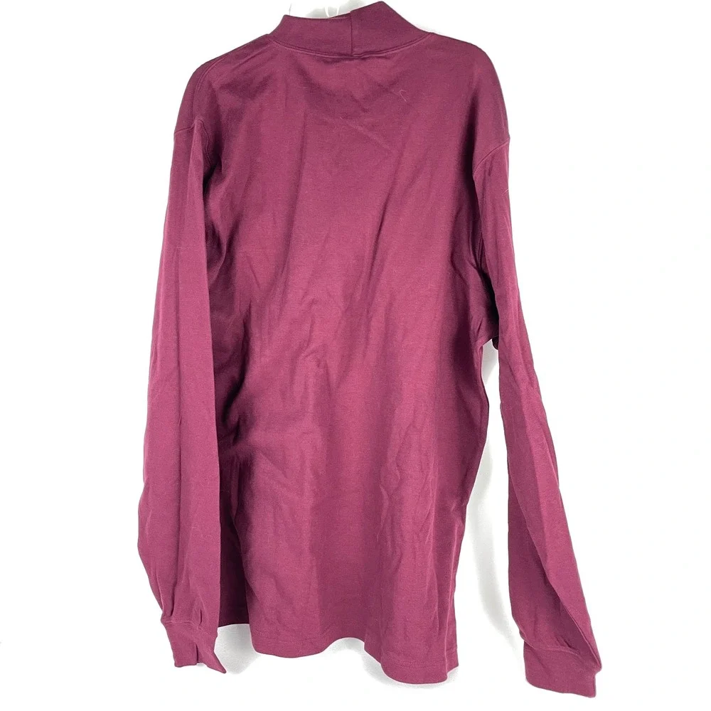 Lands' End Shirt Mock Neck Men Large Burgundy Long Sleeve Cotton Blend L - Picture 2 of 7